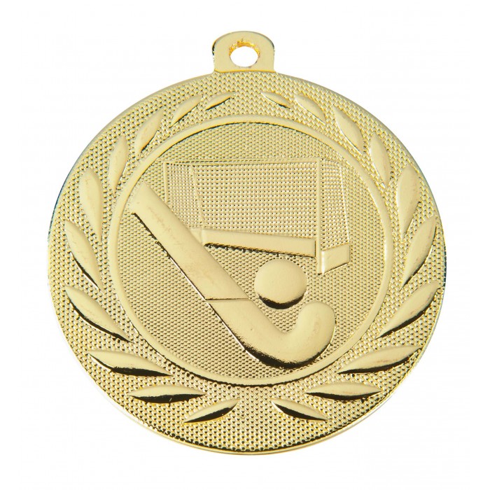 GOLD HOCKEY 50MM MEDAL ***SPECIAL OFFER 50% OFF RIBBON PRICE***